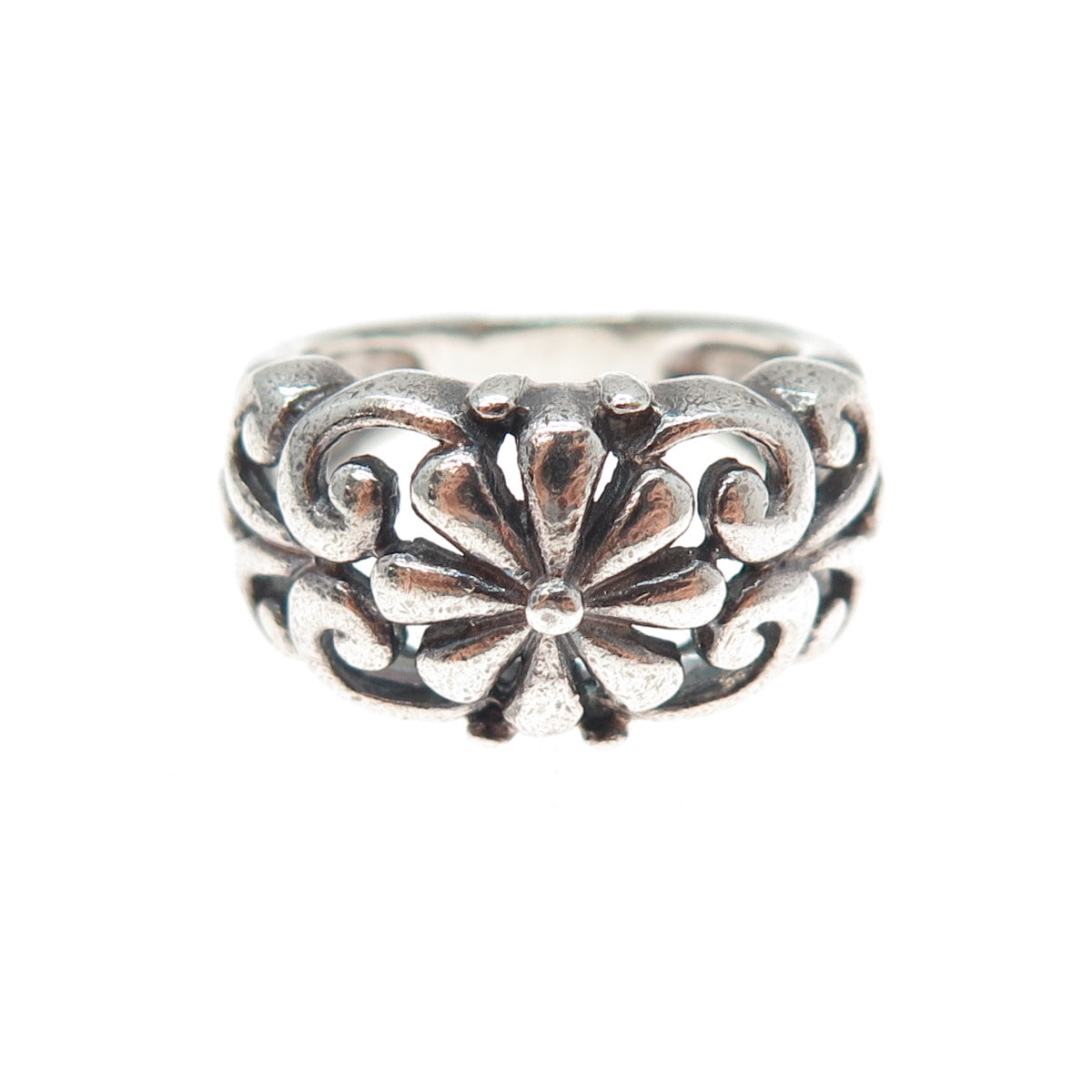 925 Sterling Silver Vintage Daisy Flower Oxidized Ring Size 6
