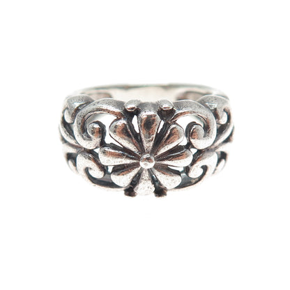925 Sterling Silver Vintage Daisy Flower Oxidized Ring Size 6