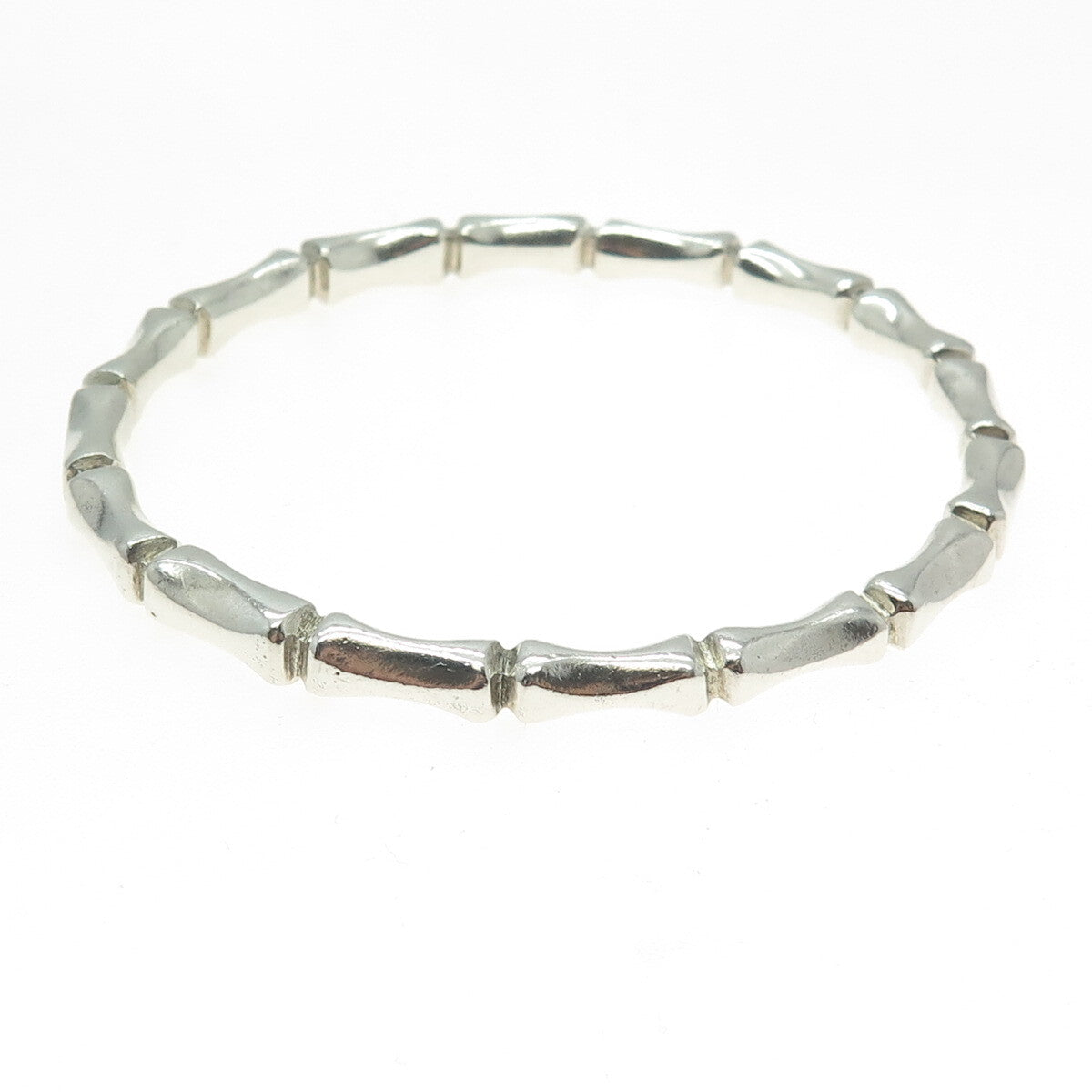925 Sterling Silver Vintage Mexico Bamboo Link Bangle Bracelet 7.75"