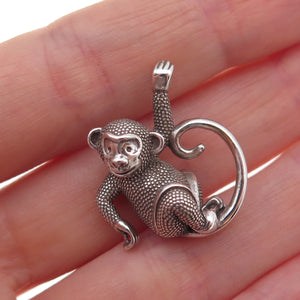 925 Sterling Silver Vintage Monkeying Around Oxidized 3D Charm Pendant