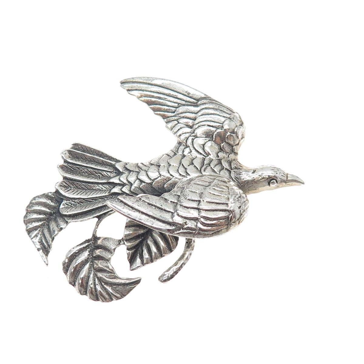 925 Sterling Silver Vintage Dove of Peace Oxidized Pin Brooch