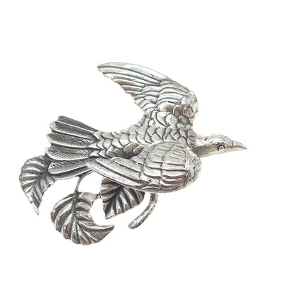925 Sterling Silver Vintage Dove of Peace Oxidized Pin Brooch