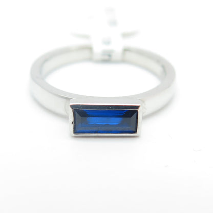 925 Sterling Silver Baguette-Cut Shaped Blue C Z Ring Size 4.75