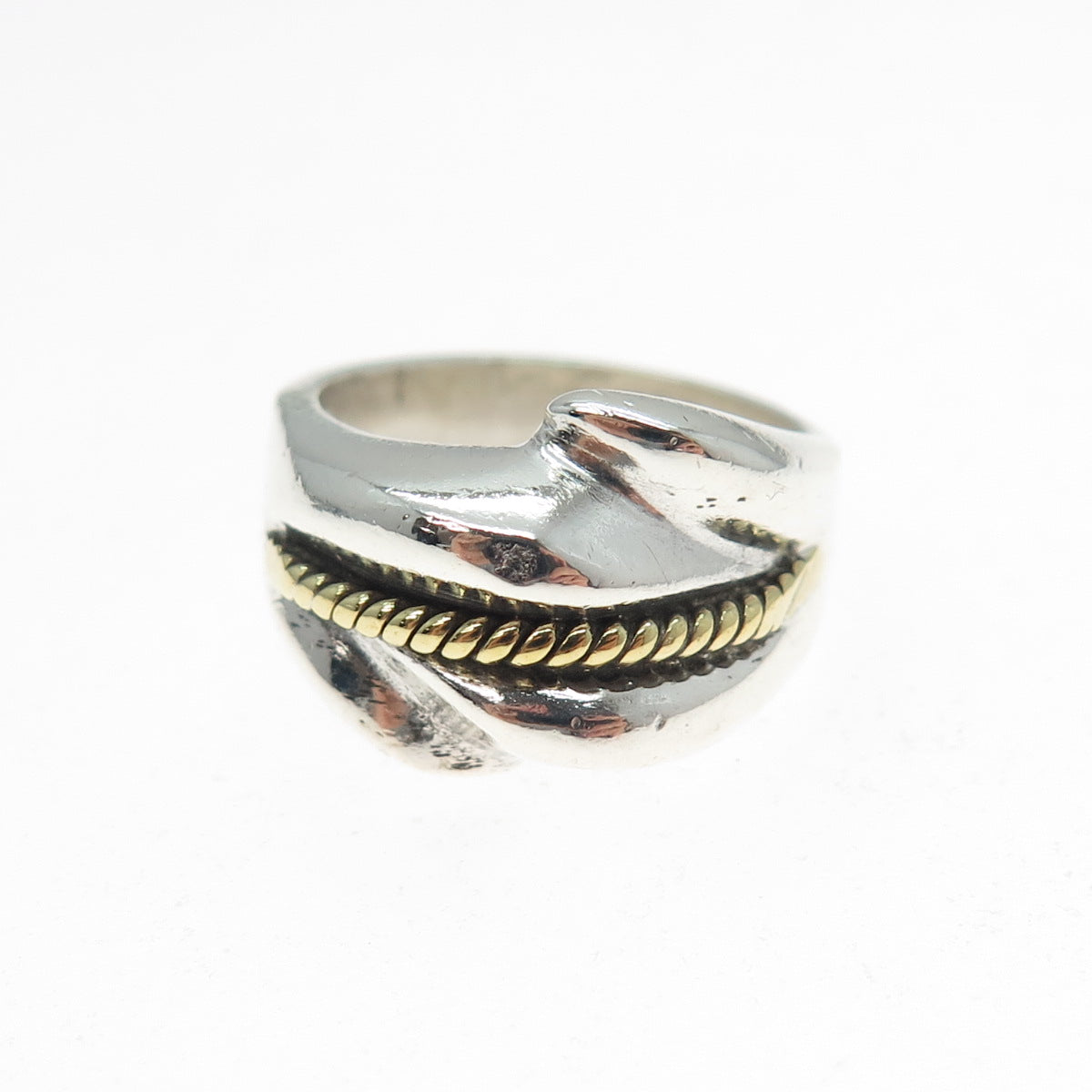925 Sterling Silver 2-Tone Vintage Mexico Modernist Ring Size 7.25