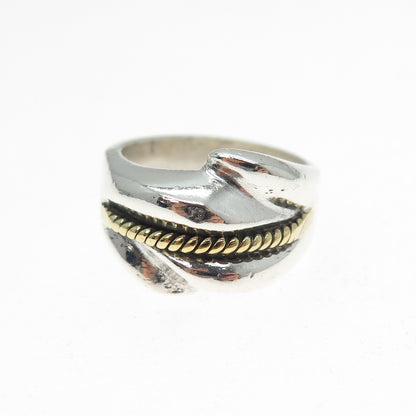 925 Sterling Silver 2-Tone Vintage Mexico Modernist Ring Size 7.25