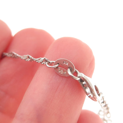 925 Sterling Silver Real Tyrone Turquoise Floral Singapore Chain Necklace 18-20"