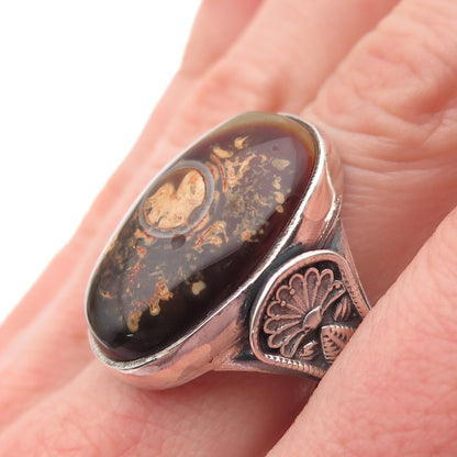 Old Pawn 925 Sterling Silver Vintage Southwestern Agate Tribal Ring Size 10.75