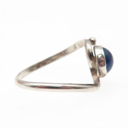 925 Sterling Silver Vintage Real Lapis Modernist Bypass Ring Size 9.25