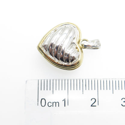 925 Sterling Silver 2-Tone Heart Ribbed Locket Pendant