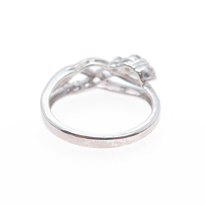925 Sterling Silver Real Round-Cut White Topaz Crisscross Ring Size 7