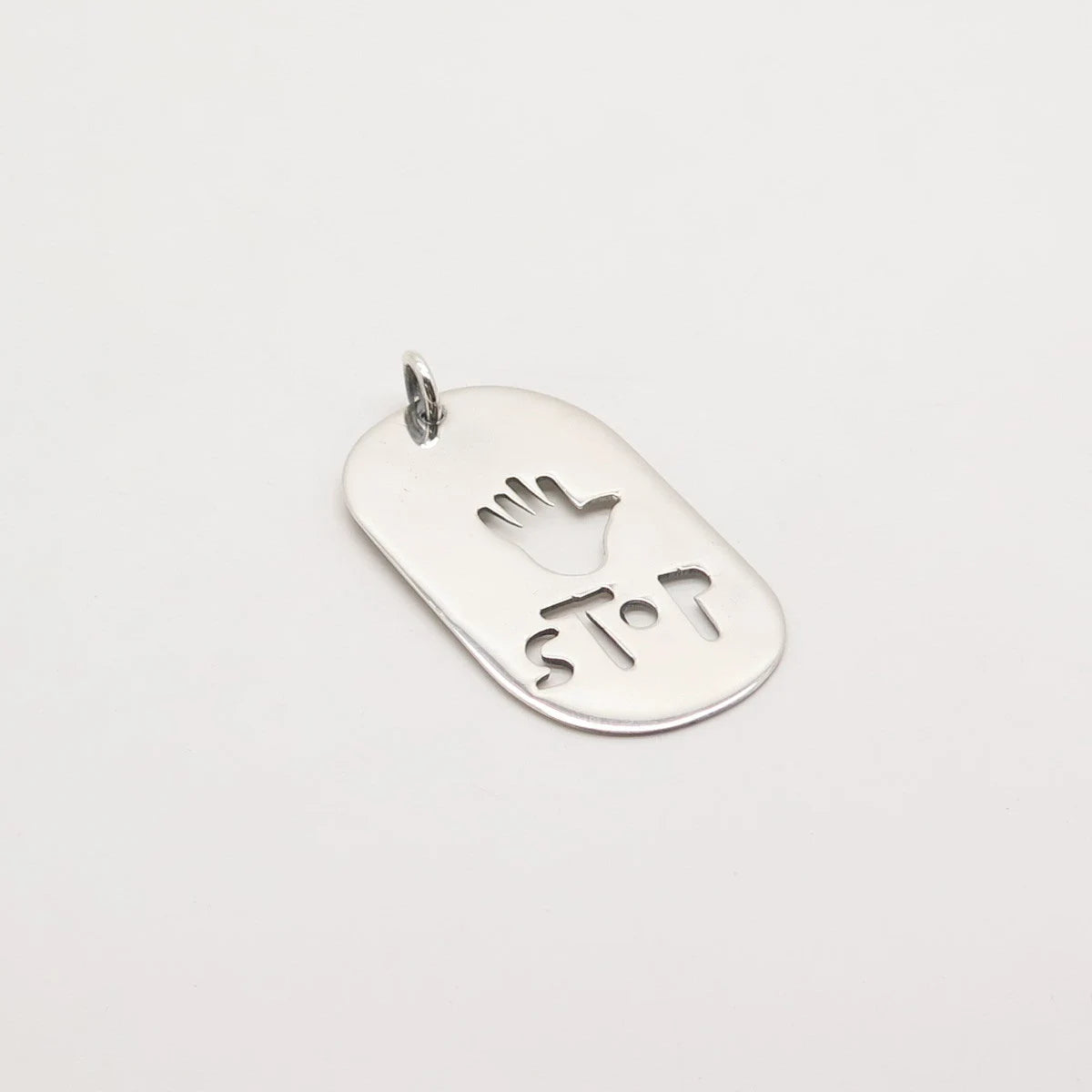 925 Sterling Silver Vintage Mexico Cutout "Stop" Pendant