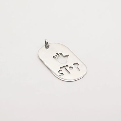 925 Sterling Silver Vintage Mexico Cutout "Stop" Pendant