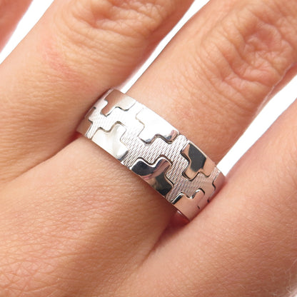 NEOS 925 Sterling Silver Textured Puzzle Band Ring Size 8.75