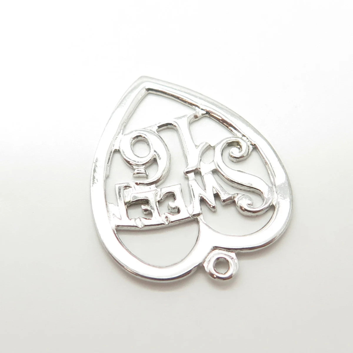 925 Sterling Silver Vintage Jewelart "Sweet 16" Heart Charm Pendant