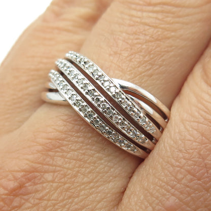 KN Kajal Naina Sterling Silver Real Round-Cut Diamond Crisscross Ring Size 9.25