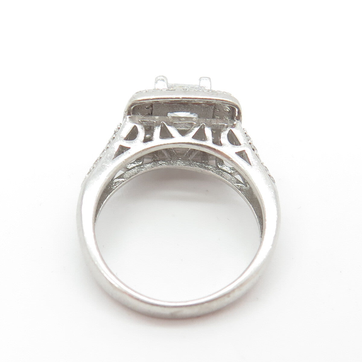 925 Sterling Silver Princess & Round-Cut C Z Engagement Ring Size 6.5
