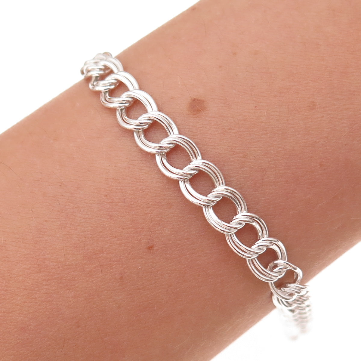 Han 925 Sterling Silver Vintage Italy Double Curb Link Bracelet 7.5"