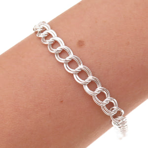 Han 925 Sterling Silver Vintage Italy Double Curb Link Bracelet 7.5"