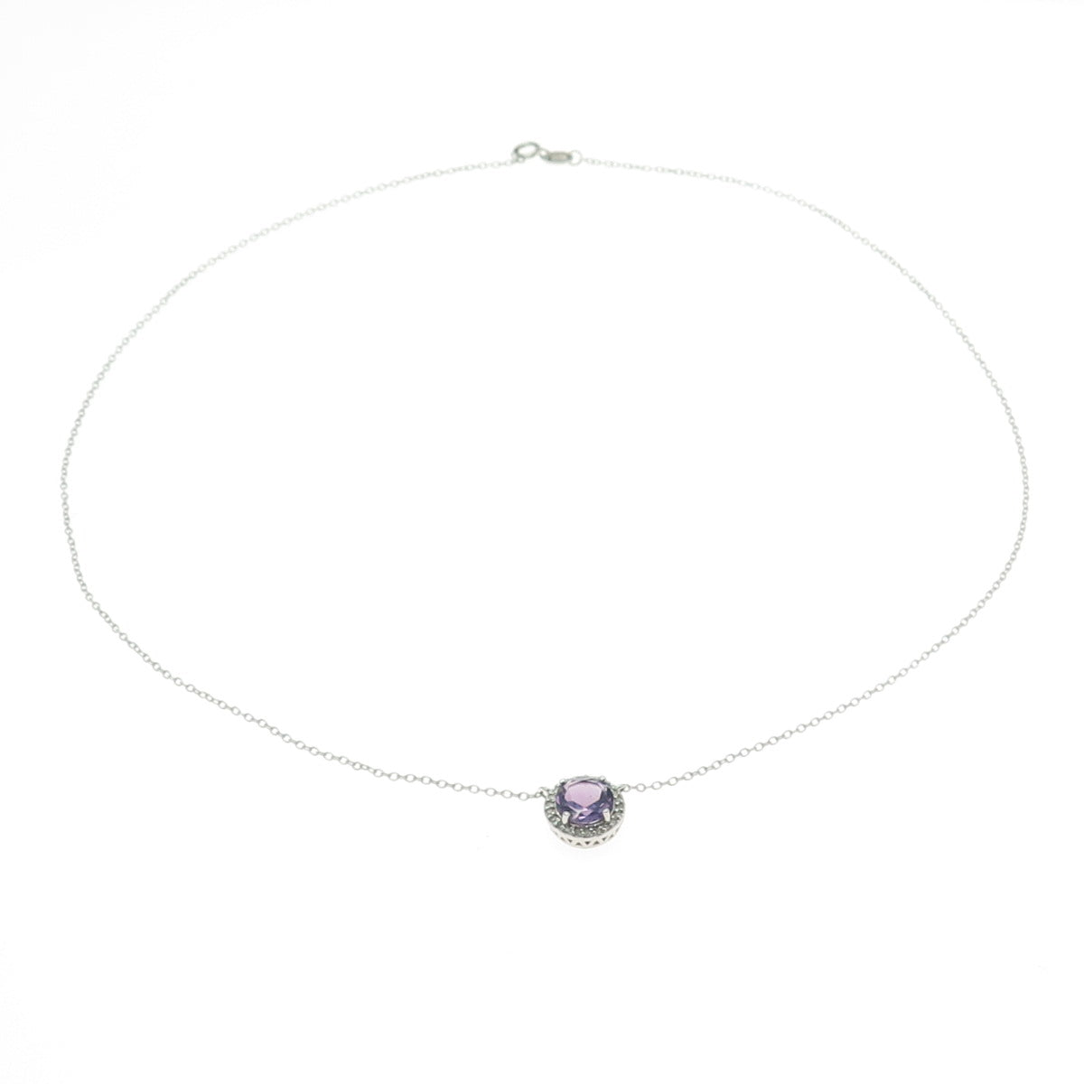 925 Sterling Silver Real Round-Cut Diamond & Amethyst Cable Chain Necklace 18"