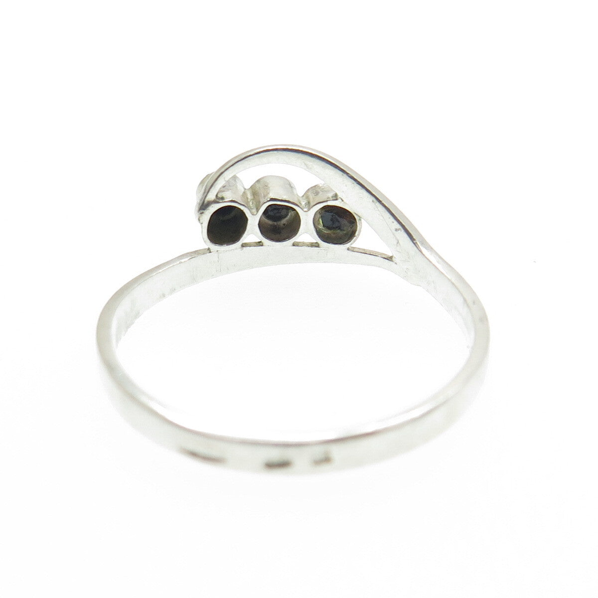 875 Silver Vintage European Real Black Onyx Wavy Ring Size 8.75