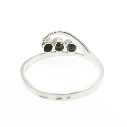 875 Silver Vintage European Real Black Onyx Wavy Ring Size 8.75