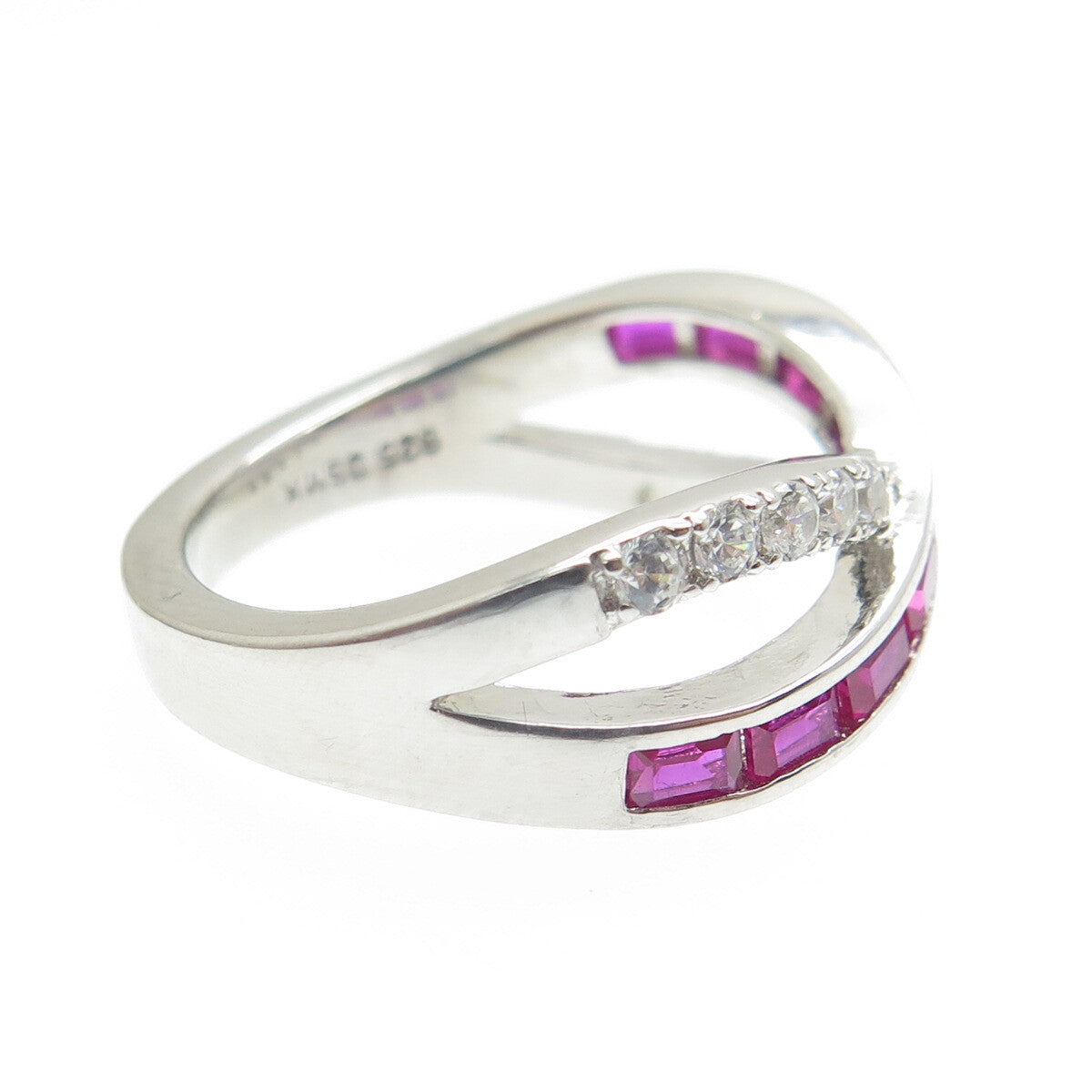 DSMK 925 Sterling Silver Lab-Created Ruby & C Z Cluster Infinity Ring Size 7.25