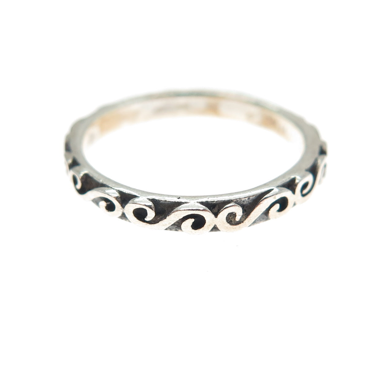 925 Sterling Silver Vintage Spiral Oxidized Stackable Band Ring Size 3.75