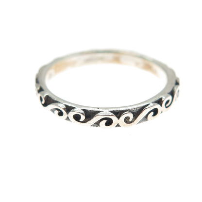 925 Sterling Silver Vintage Spiral Oxidized Stackable Band Ring Size 3.75