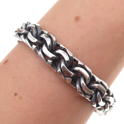 925 Sterling Silver Vintage Mexico Heavy 64.1g Bismark Link Oxidized Bracelet 8"
