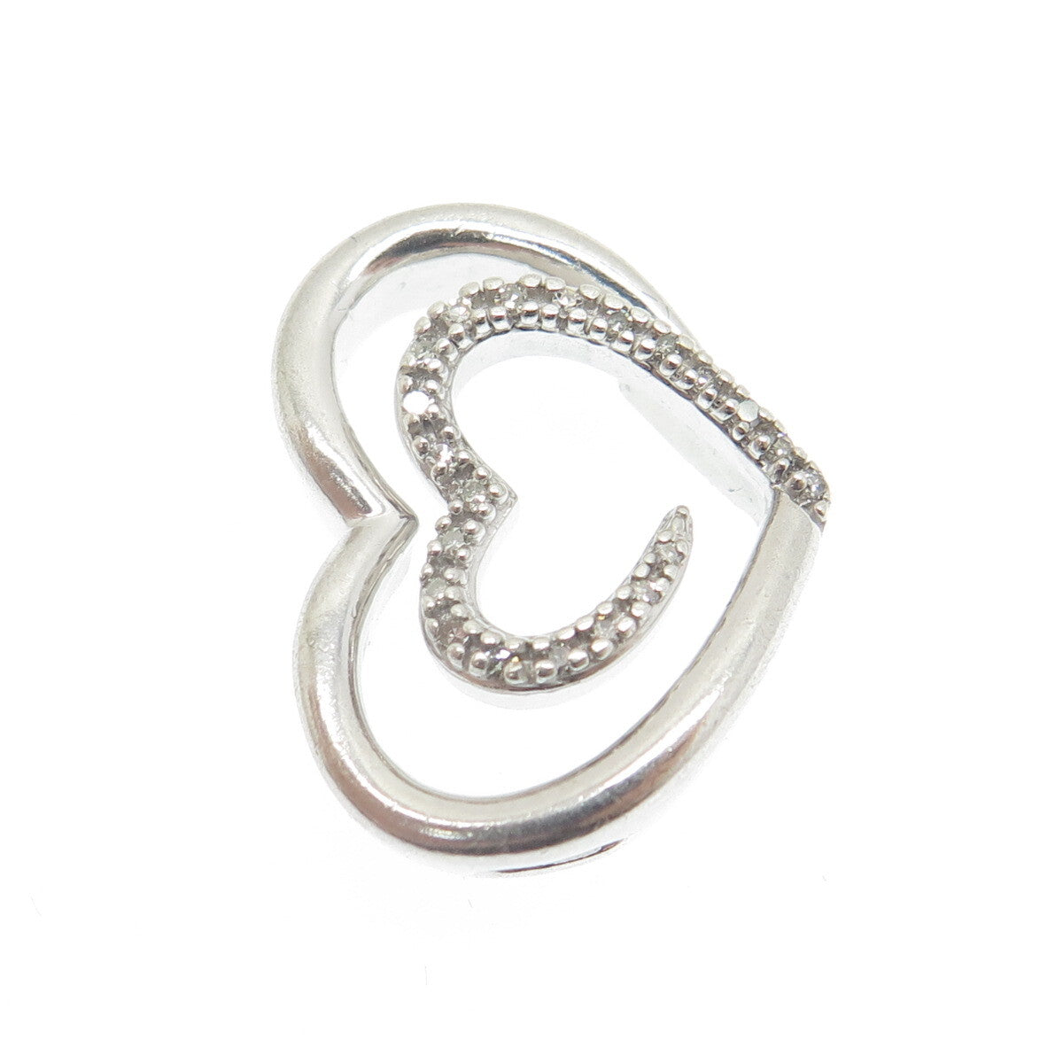 SLV SADYE L VASSIL 925 Sterling Silver Diamond Heart Slide Pendant