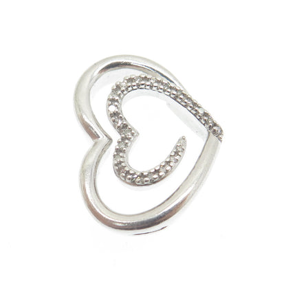 SLV SADYE L VASSIL 925 Sterling Silver Diamond Heart Slide Pendant