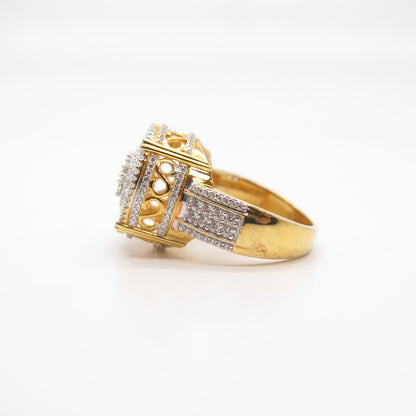 925 Sterling Silver Gold Plated Swarovski Pave C Z Round Ring Size 8 3/4
