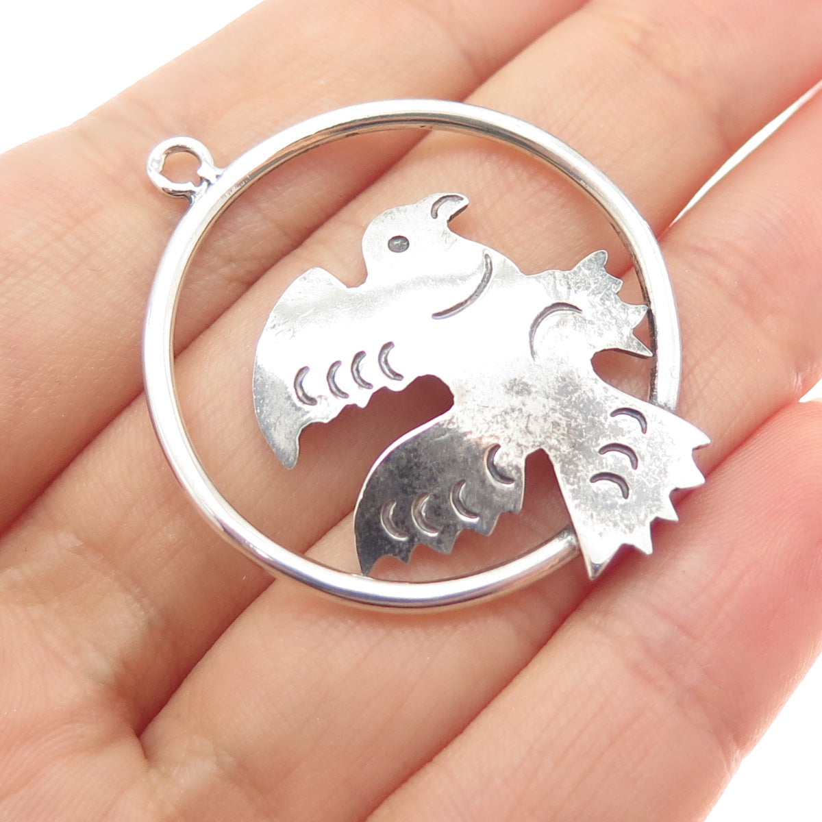 925 Sterling Silver Vintage Mexico Eagle Bird Oxidized Charm Pendant
