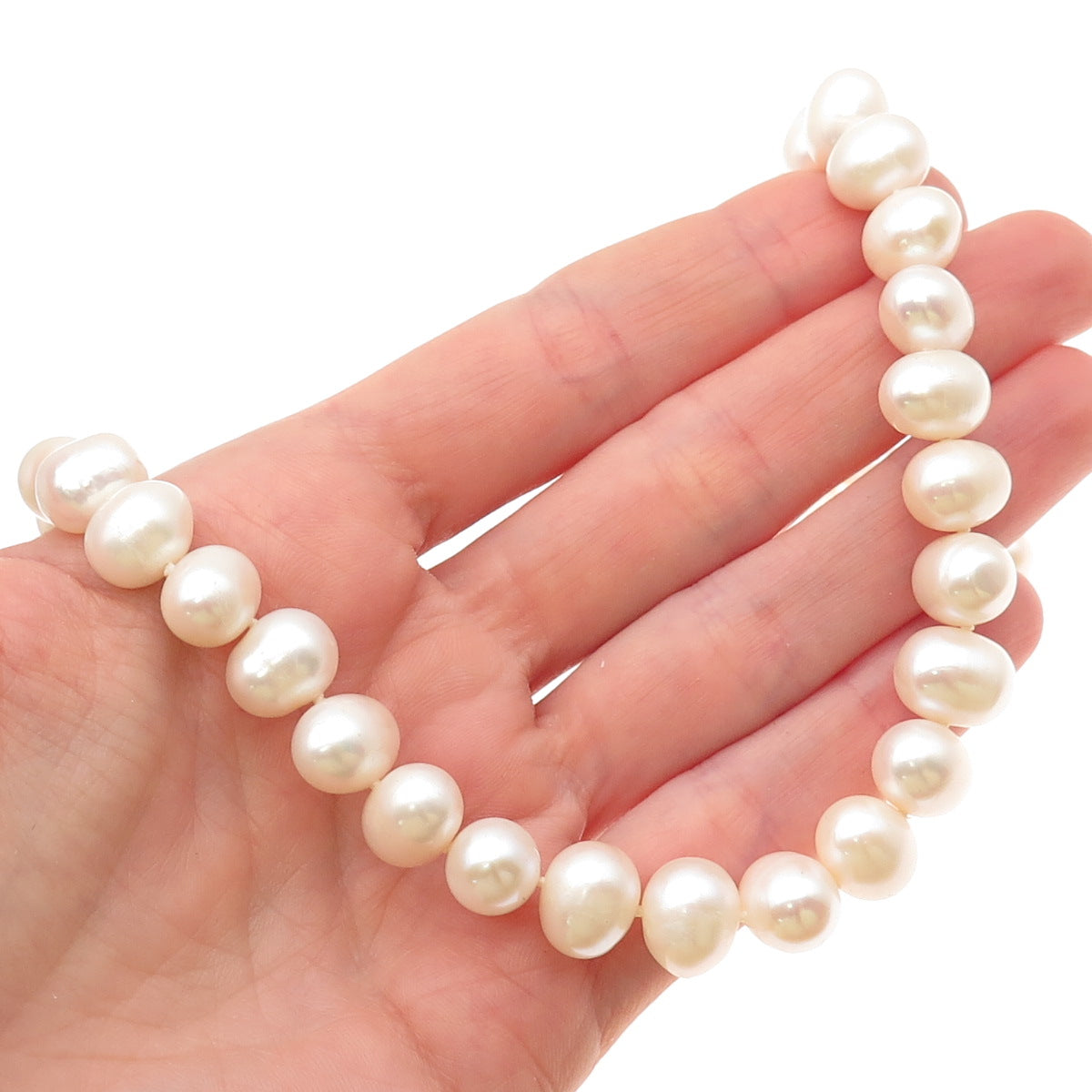 LUCAS LAMETH 925 Sterling Silver Vintage Real Baroque Pearl Beaded Necklace 24"