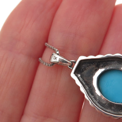 925 Sterling Silver Real Sleeping Beauty Turquoise Box Chain Necklace 18-20"