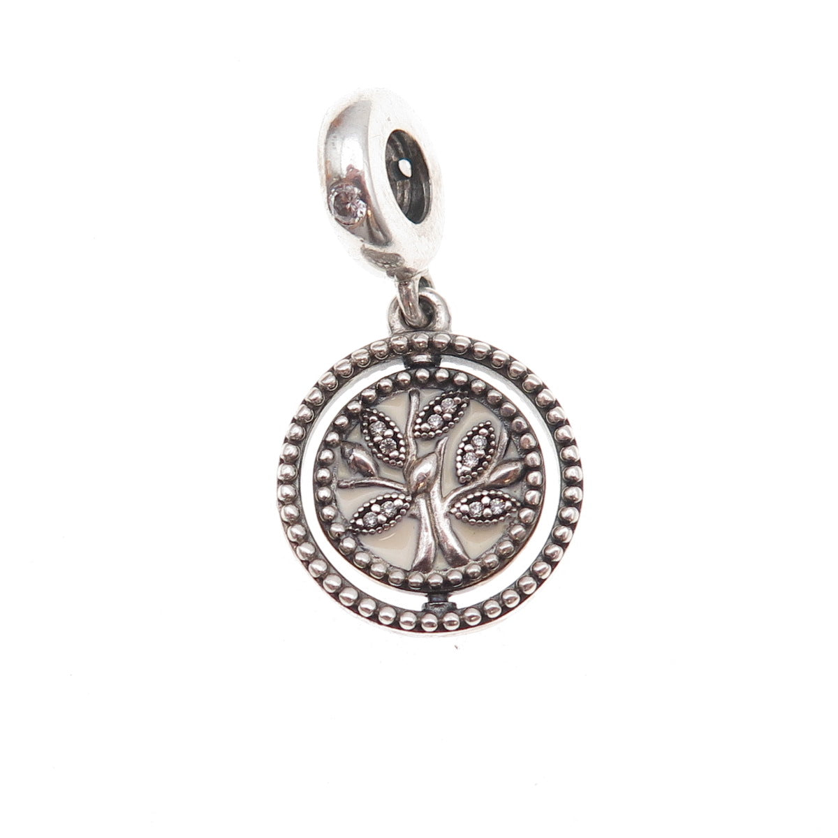 Pandora 925 Sterling Silver Enamel & C Z Spinning Family Tree Dangle Charm