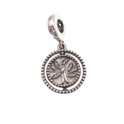 Pandora 925 Sterling Silver Enamel & C Z Spinning Family Tree Dangle Charm