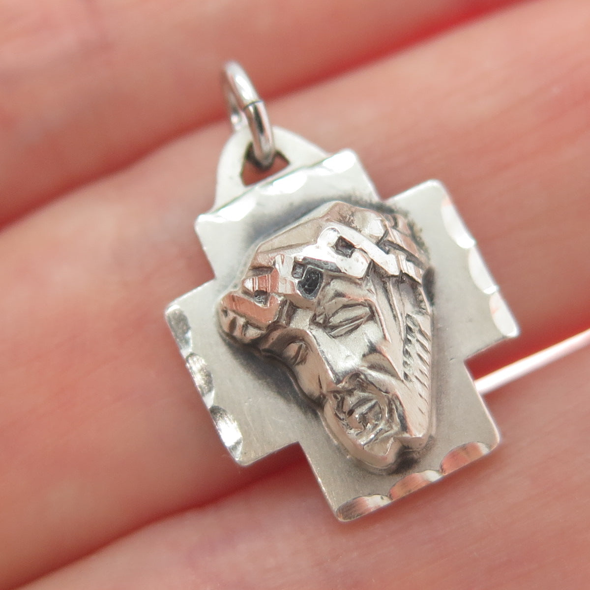 THEDA 925 Sterling Silver Vintage Jesus Cross Religious Pendant