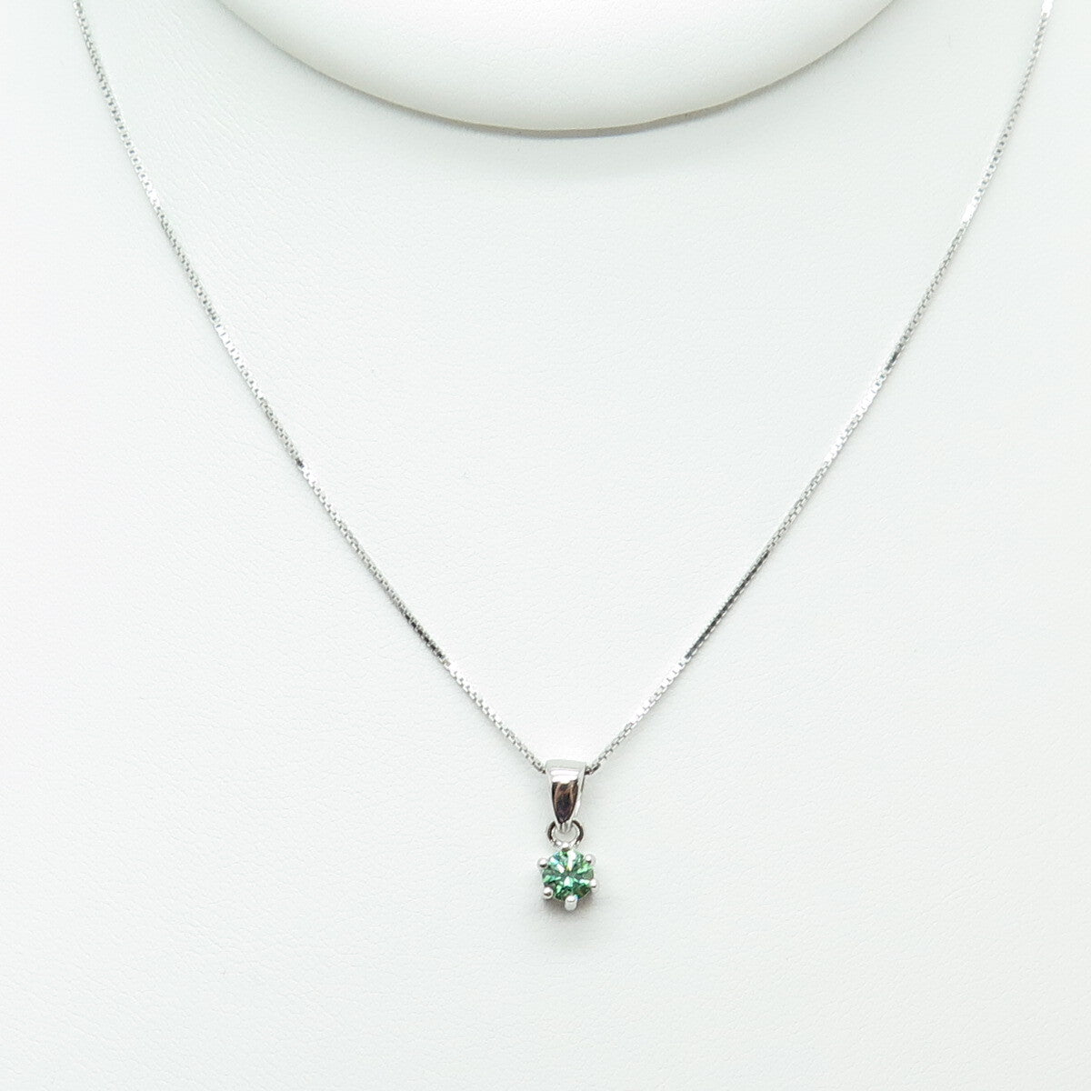925 Sterling Silver Italy Green-Crystal Box Chain Necklace 16-18"