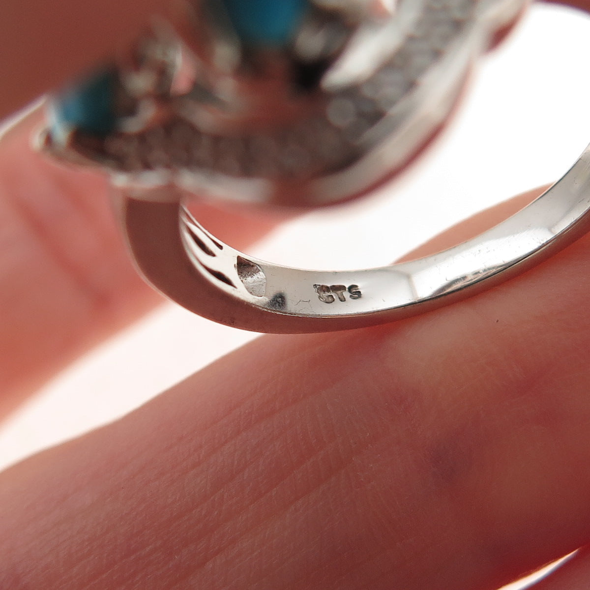 Chuck Clemency 925 Sterling Silver Real Turquoise & White Topaz Ring Size 8