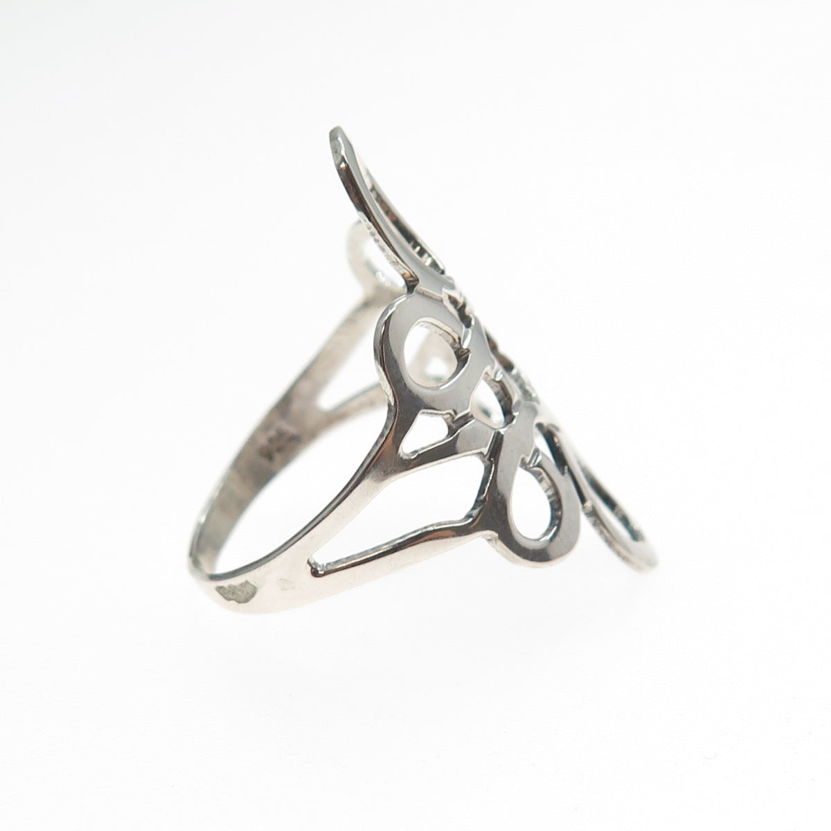 925 Sterling Silver Vintage Mexico Modernist Flower Ring Size 8.25