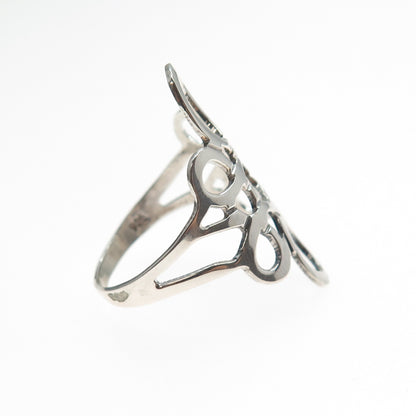 925 Sterling Silver Vintage Mexico Modernist Flower Ring Size 8.25