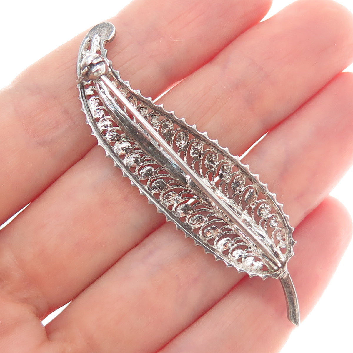 ALICE CAVINESS 925 Sterling Silver Antique Germany Feather Filigree Pin Brooch