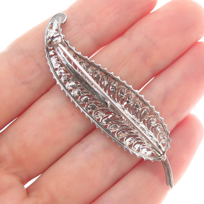 ALICE CAVINESS 925 Sterling Silver Antique Germany Feather Filigree Pin Brooch