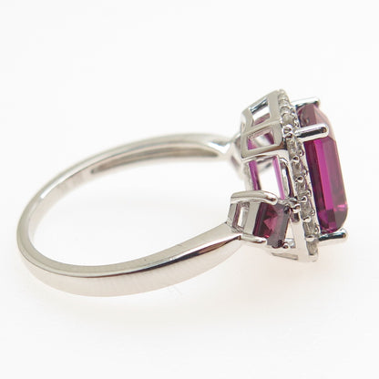 925 Sterling Silver Lab-Created Sapphire & Real White Topaz Ring Size 8
