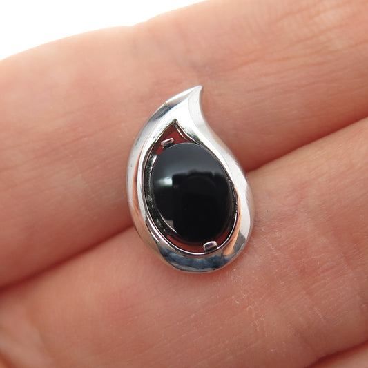 CROWN 925 Sterling Silver Front Vintage Real Black Onyx Tie Tack / Lapel Pin