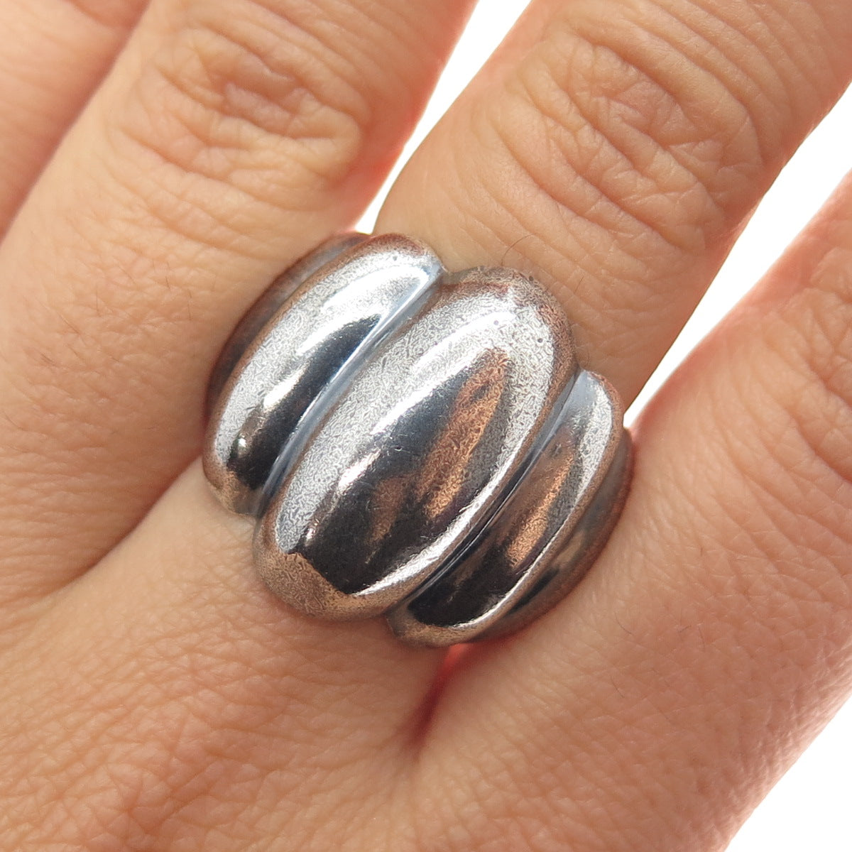 925 Sterling Silver Vintage Mexico Modernist Oxidized Ring Size 7.25