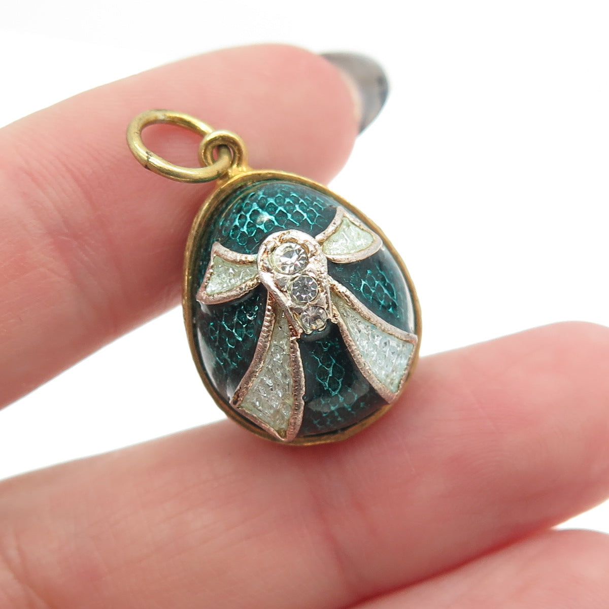 RAFKA Retired Sterling Silver Vermeil Enamel Rhinestone Bow Egg Charm Pendant