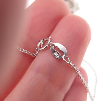 925 Sterling Silver Real Round-Cut Diamond Heart Cable Chain Necklace 18"