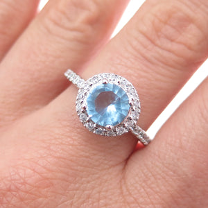 925 Sterling Silver Round-Cut Blue & White C Z Ring Size 9.25